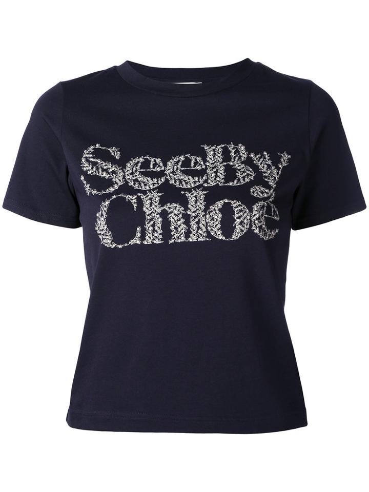 See By Chloé - Floral Logo T-shirt - Women - Cotton - L, Blue, Cotton