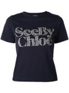 See By Chloé - Floral Logo T-shirt - Women - Cotton - L, Blue, Cotton