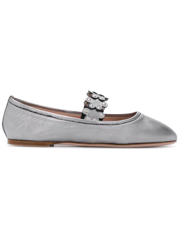 Red Valentino Flower Strap Ballerina Shoes - Metallic