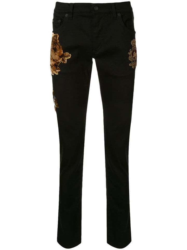 Dolce & Gabbana Floral Flock Detail Skinny Trousers - Black