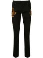 Dolce & Gabbana Floral Flock Detail Skinny Trousers - Black