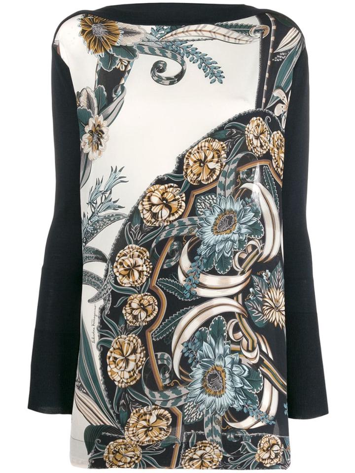 Salvatore Ferragamo Printed Insert Long Sleeve Top - Blue