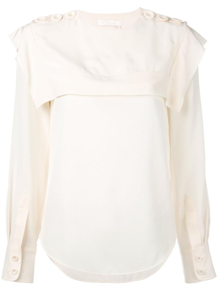 Chloé - Sailor Collar Blouse - Women - Silk - 38, Nude/neutrals, Silk