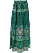 Black Coral Long Printed Skirt - Green