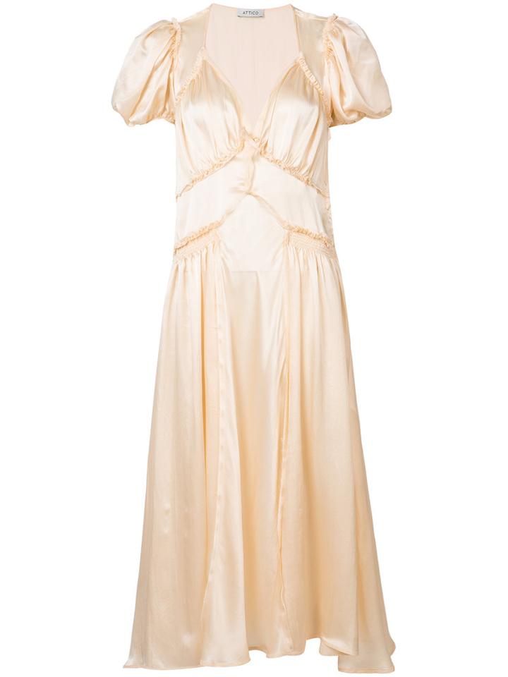 Attico - V-neck Flared Dress - Women - Silk - 2, Yellow/orange, Silk