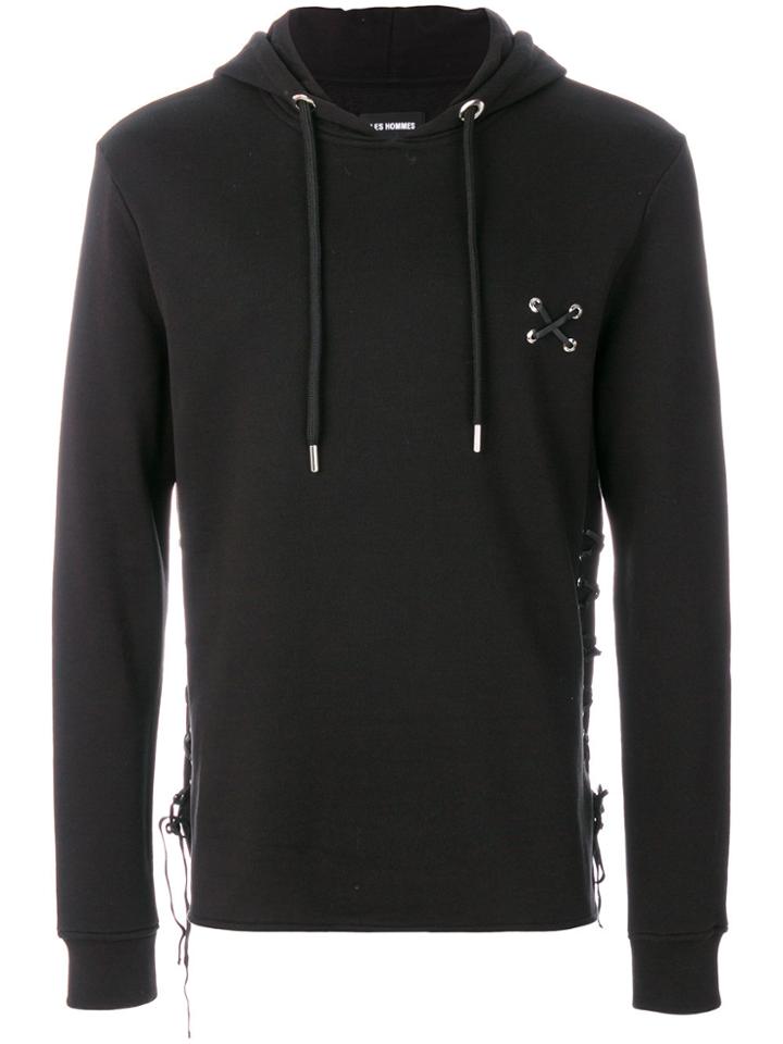 Les Hommes Lace-up Detail Hoodie - Black
