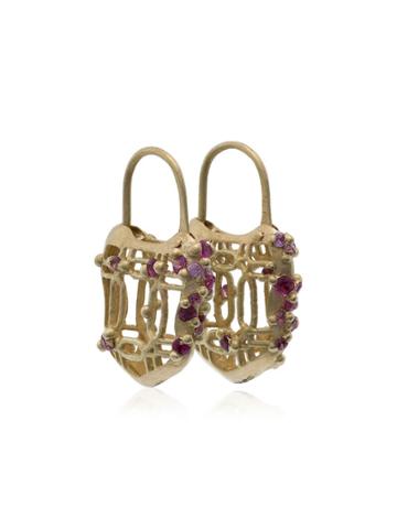 Polly Wales 18k Gold And Pink Sapphire Padlock Earrings - Metallic