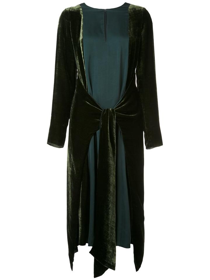 Lanvin Twin Material Tie Dress, Women's, Size: 36, Green, Silk/viscose/cupro