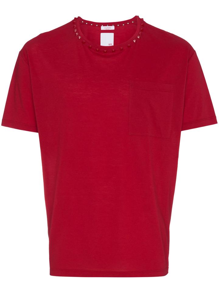 Valentino Rockstud T Shirt With Chest Pocket - Red