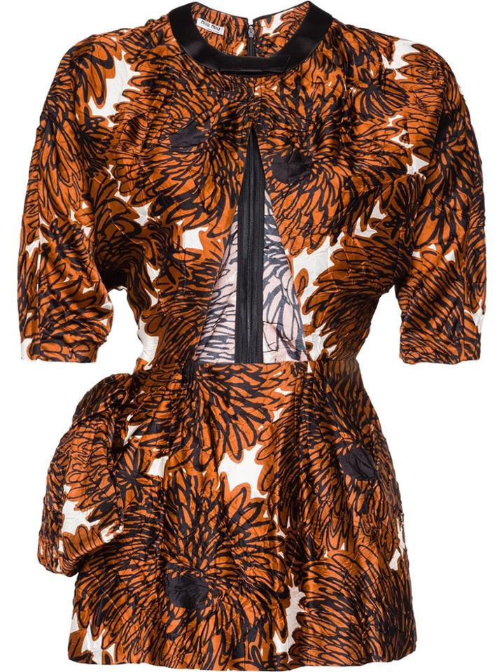 Miu Miu Floral Print Mini Dress - Brown