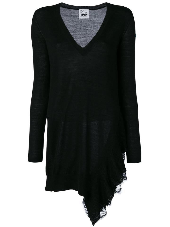 Twin-set - Lace Drape Top - Women - Acrylic/polyamide/wool/metal - Xs, Black, Acrylic/polyamide/wool/metal