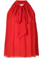 Lanvin - Tied Neck Sleeveless Blouse - Women - Silk - 40, Red, Silk