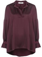 Blumarine Satin Open Collar Shirt - Pink & Purple
