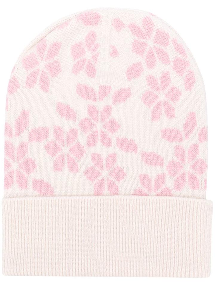 Barrie Floral Knit Beanie - White