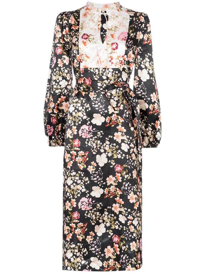 By Timo Contrasting-bib Floral Midi-dress - Black