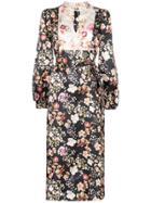 By Timo Contrasting-bib Floral Midi-dress - Black