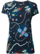 Love Moschino Space Print T-shirt, Women's, Size: 44, Blue, Cotton/spandex/elastane
