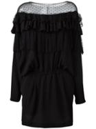Faith Connexion Sheer Panel Ruffled Dress, Women's, Size: 38, Black, Silk/viscose/polyamide