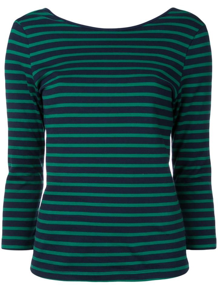 Cityshop - Striped Three-quarter Sleeve Top - Women - Cotton - One Size, Blue, Cotton