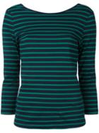 Cityshop - Striped Three-quarter Sleeve Top - Women - Cotton - One Size, Blue, Cotton