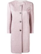 Tagliatore - Collarless Button Coat - Women - Polyamide/polyester/spandex/elastane/metallized Polyester - 46, Pink/purple, Polyamide/polyester/spandex/elastane/metallized Polyester