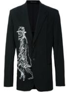 Yohji Yamamoto Printed Motif Blazer, Men's, Size: 4, Black, Wool