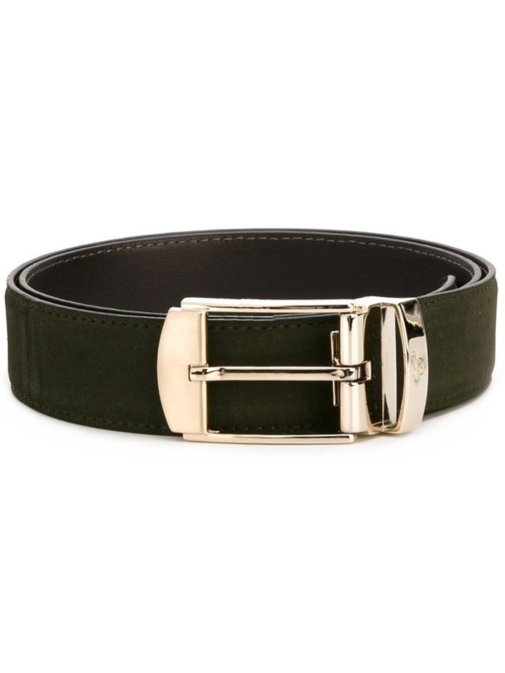Canali Rectangular Buckle Belt, Men's, Size: 85, Green, Suede