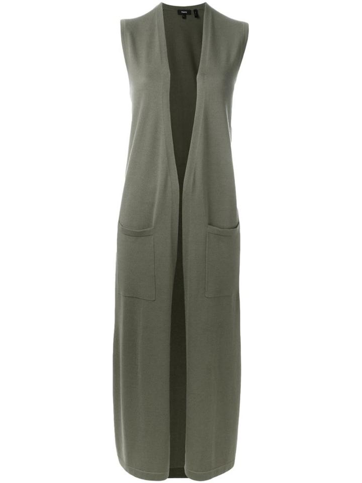 Theory Sleeveless Long Cardigan, Women's, Size: Small, Grey, Merino