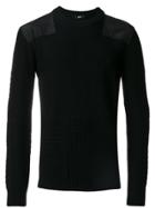 Versus Fisherman Knit Patched Shoulder Sweater - Black