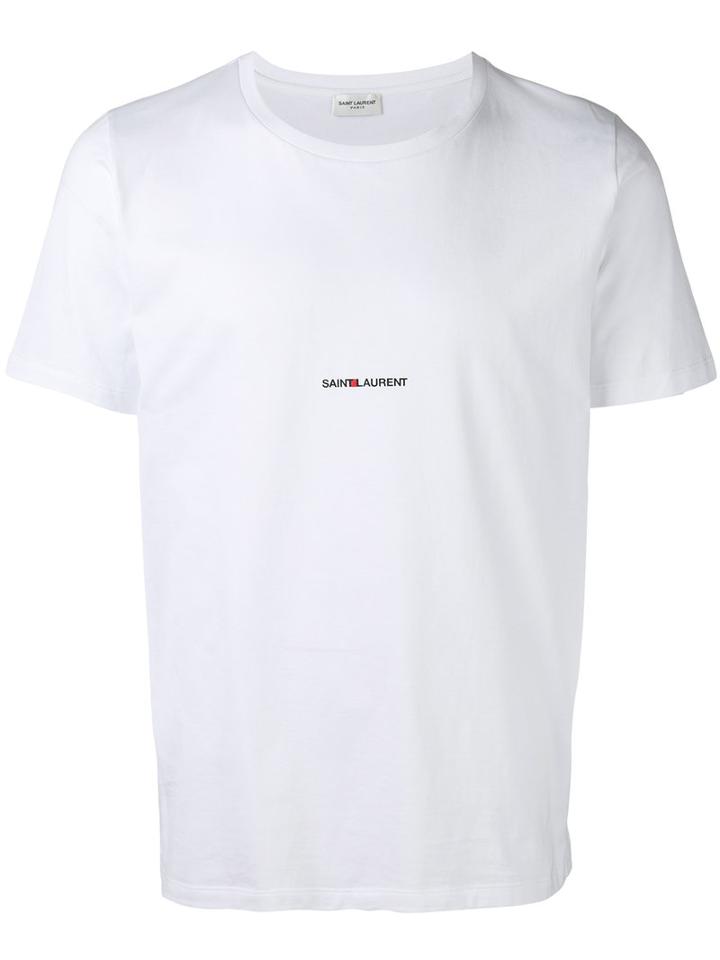 Saint Laurent Logo Print T-shirt, Men's, Size: Large, White, Cotton/calf Leather
