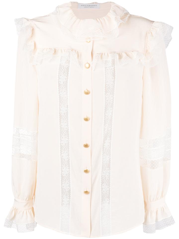 Philosophy Di Lorenzo Serafini Ruffled Neck Blouse - Nude & Neutrals
