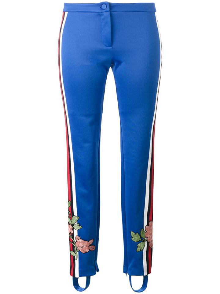 Gucci - Floral Embroidered Trousers - Women - Cotton/polyester - M, Blue, Cotton/polyester