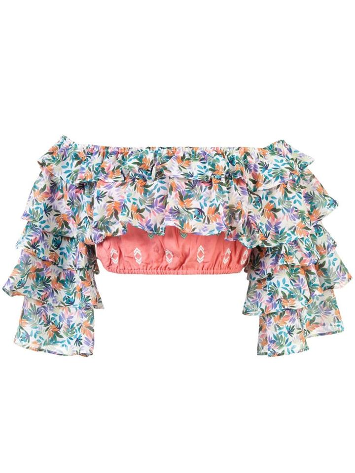 All Things Mochi Off Shoulder Leaf Cropped Top - Multicolour