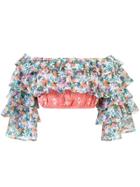 All Things Mochi Off Shoulder Leaf Cropped Top - Multicolour