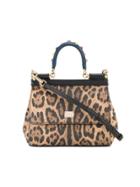 Dolce & Gabbana Small Leopard Print Sicily Shoulder Bag - Brown