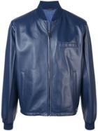 Prada Smooth Leather Bomber Jacket - Blue