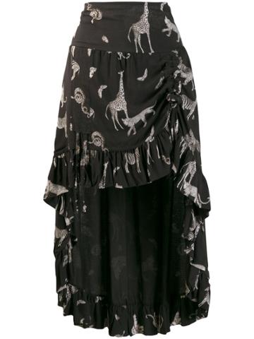So Allure Giraffe Print High Low Skirt - Black