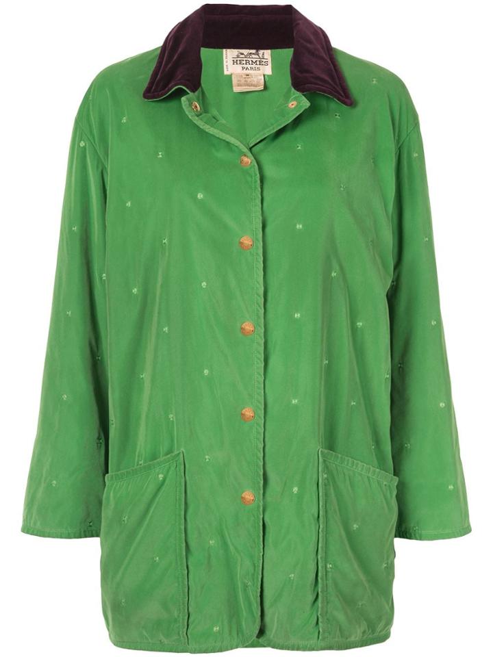 Hermès Pre-owned All-over Quilt Textured Collar Jacket - Green