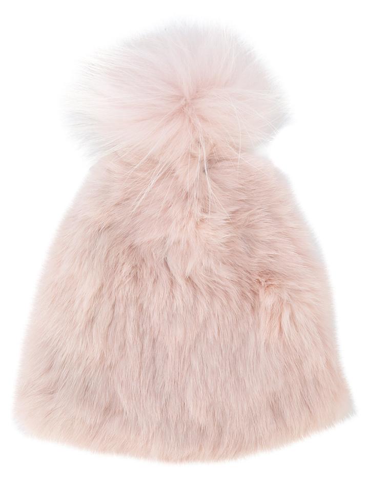 Yves Salomon Accessories Fluffy Pom Pom Hat - Pink & Purple