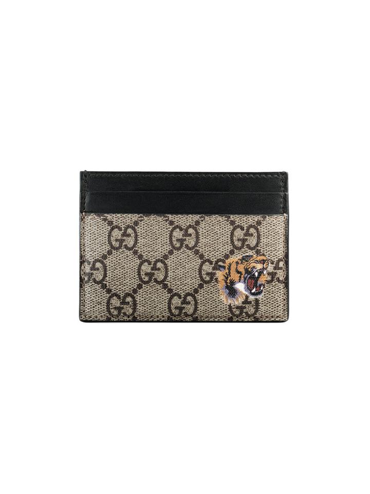 Gucci Tiger Print Gg Supreme Card Case - Nude & Neutrals