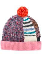 Burberry Pompom Patchwork Beanie Hat - Multicolour