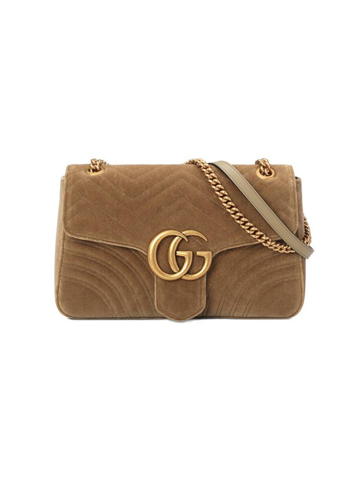 Gucci Gg Marmont Velvet Medium Shoulder Bag - Brown