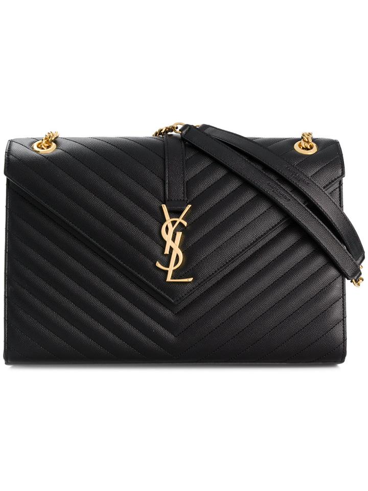 Saint Laurent Large Envelope Grain De Poudre Chain Bag - Black