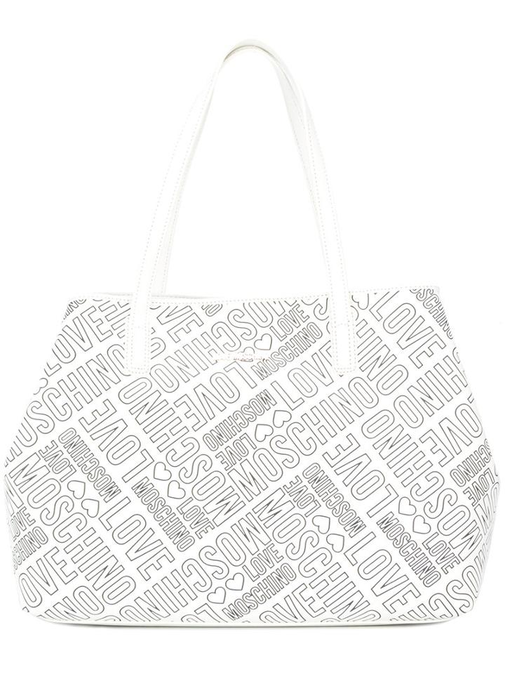 Love Moschino Embossed Logo Tote, Women's, White, Polyurethane