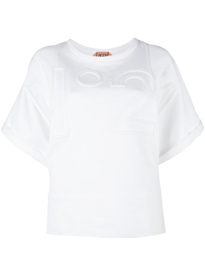 No21 Embossed Logo Shortsleeved Sweatshirt, Women's, Size: 38, White, Cotton