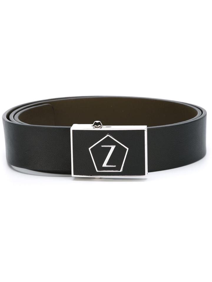 Z Zegna Logo Plaque Belt, Men's, Size: 110, Black, Calf Leather