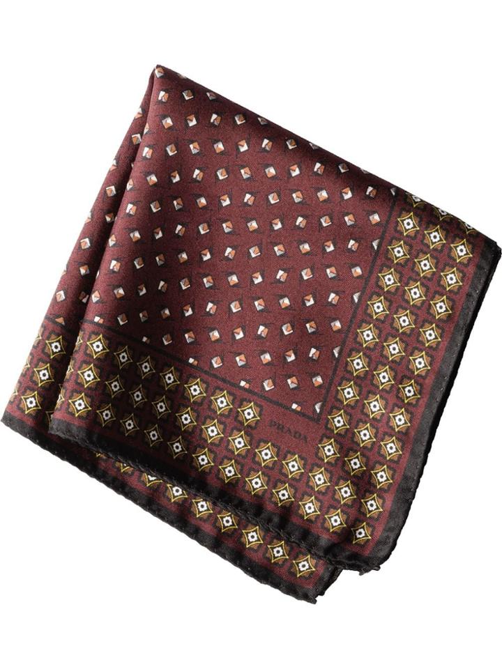 Prada Printed Twill Pocket Square - Red