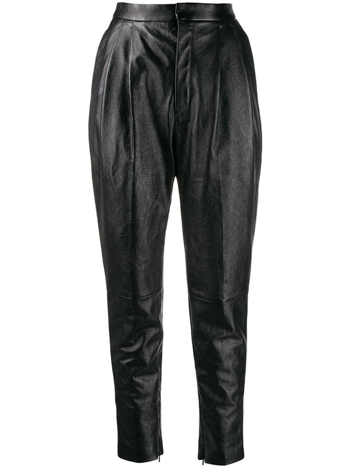 Saint Laurent High Waisted Leather Trousers - Black