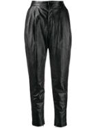 Saint Laurent High Waisted Leather Trousers - Black