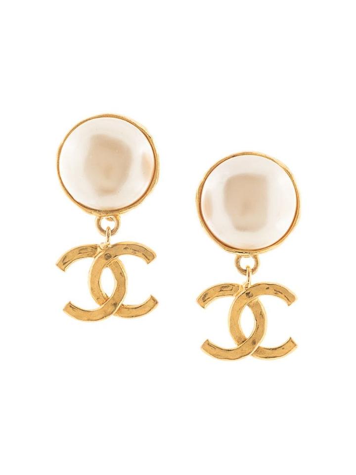 Chanel Pre-owned Faux Pearl Cc Swinging Earrings - Gold
